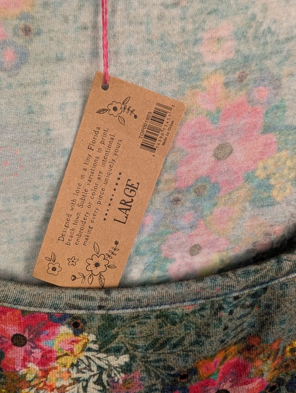 A-114 Natural Life Floral Print Flutter Sleeve Top NWT Large - Picture 4 of 9